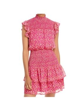 Aqua Pink Floral Smocked Mini Dress
